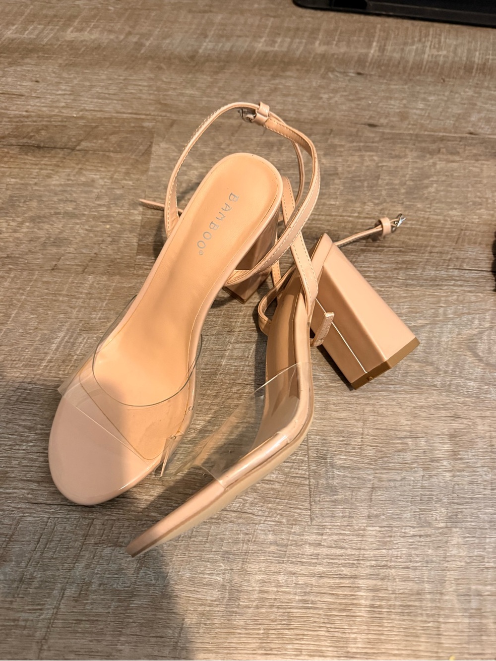 NWOT - BAMBOO Blush Clear Strap Block Heel Sandals